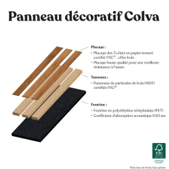 Panneau décoratif tasseaux bois Colva - 120x60x2,1 cm - Effet noyer