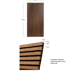 Panneau décoratif tasseaux bois Colva - 120x60x2,1 cm - Effet noyer