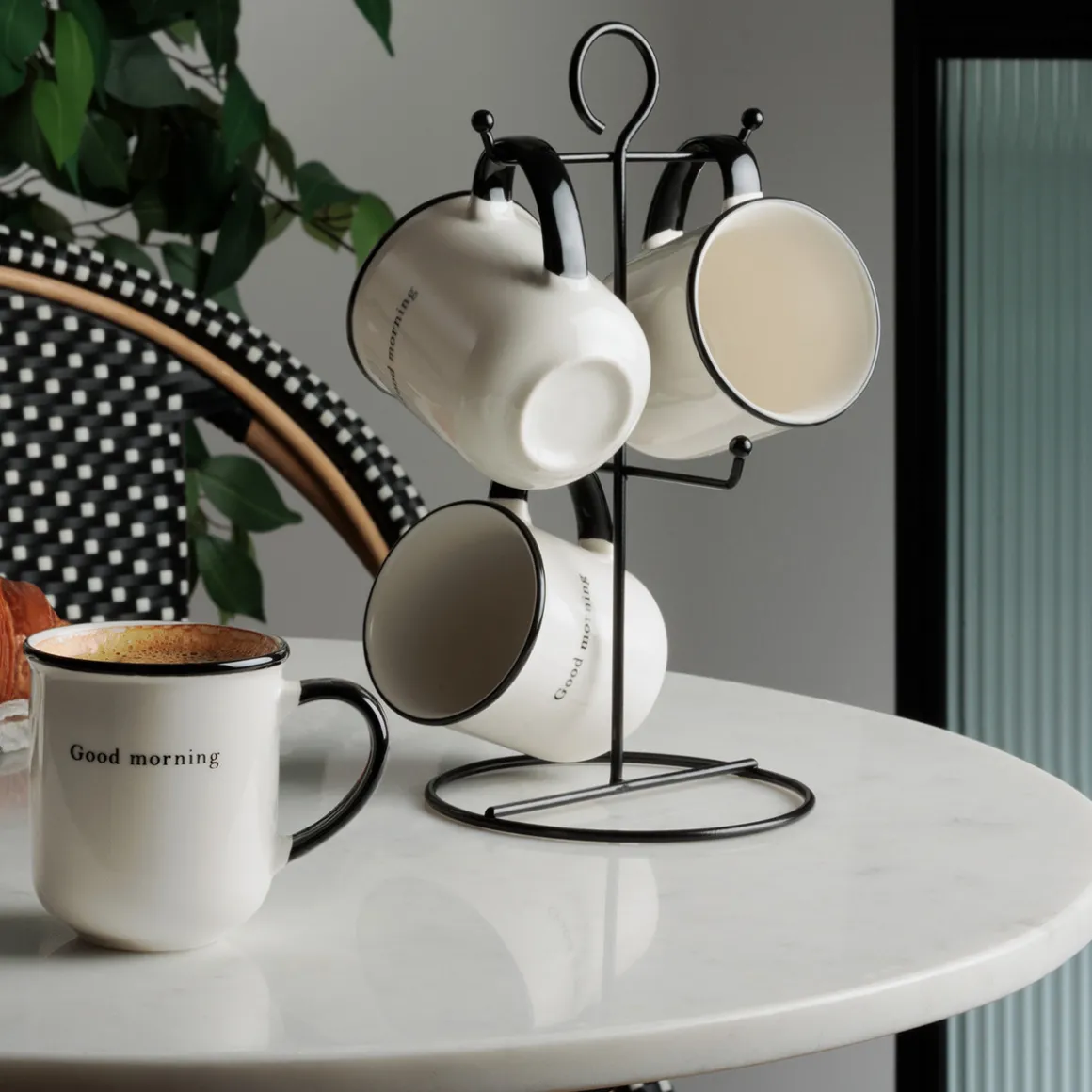 Rack 4 mugs "Good morning"