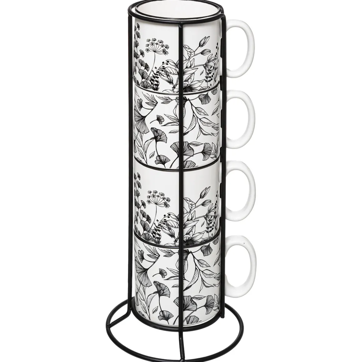 Rack 4 mugs "White Floral"